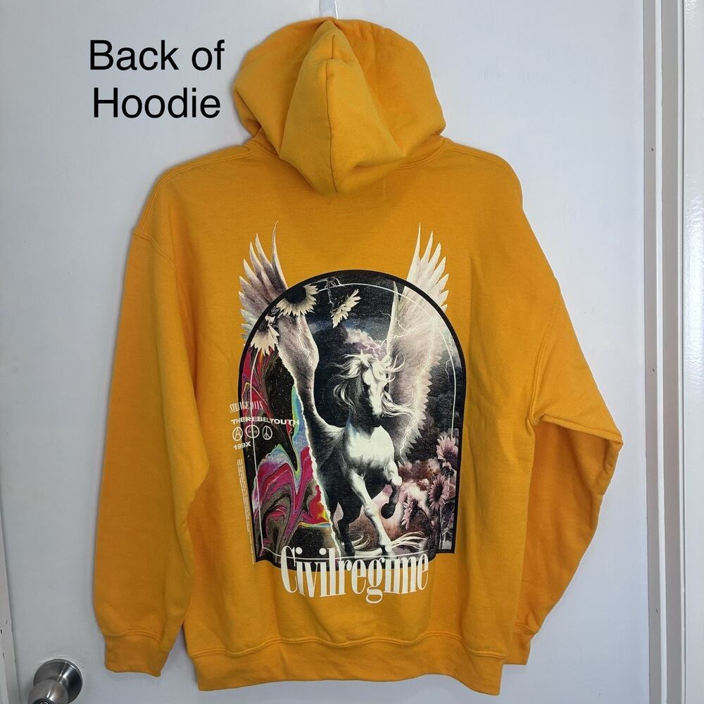 Civil Regime Men's Hoodie Size Large Pegasus Sunflower Graphic Pullover